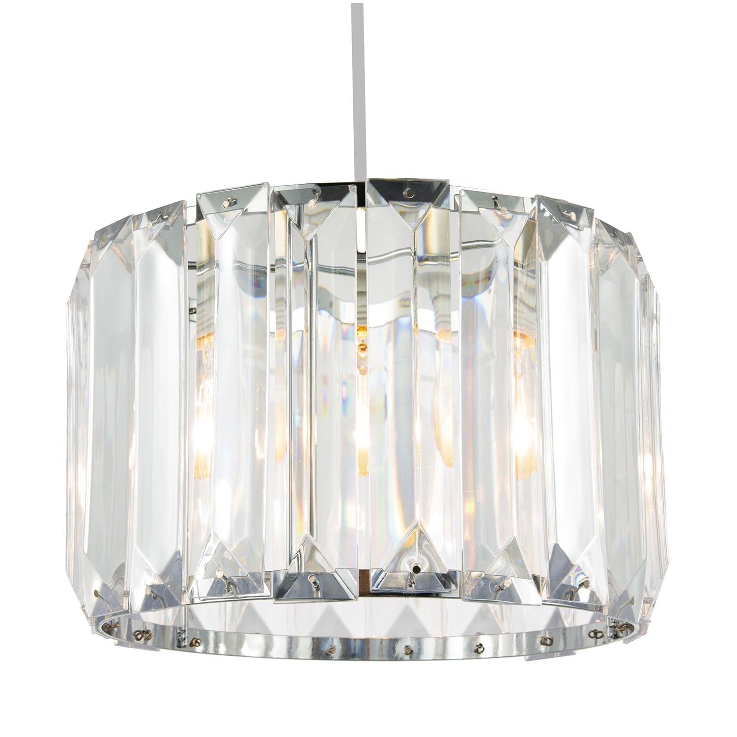 Contemporary Easy Fit Chrome Pendant Shade with Clear Acrylic Rectangular Rod...