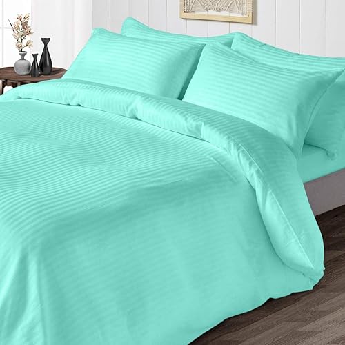 Miniatura 9 de 600 hilos, 5 piezas (1 funda de edredón con 4 fundas de almohada), tamaño matrimonialcama doble, rayas beige, 100% algodón egipcio