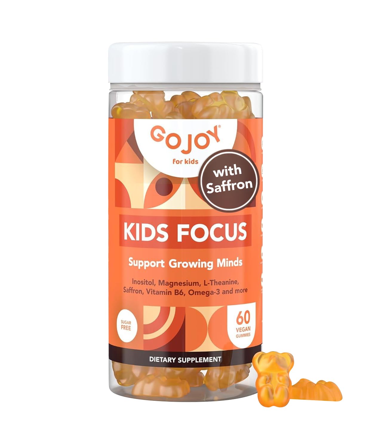 Kids Focus Gummies - 7-in-1 Focus & Attention Supplement for Kids & Teens w/Saffron Extract, Magnesium Glycinate, L-Theanine, Inositol & More - Vegan, Gluten & Sugar-Free, Non-GMO