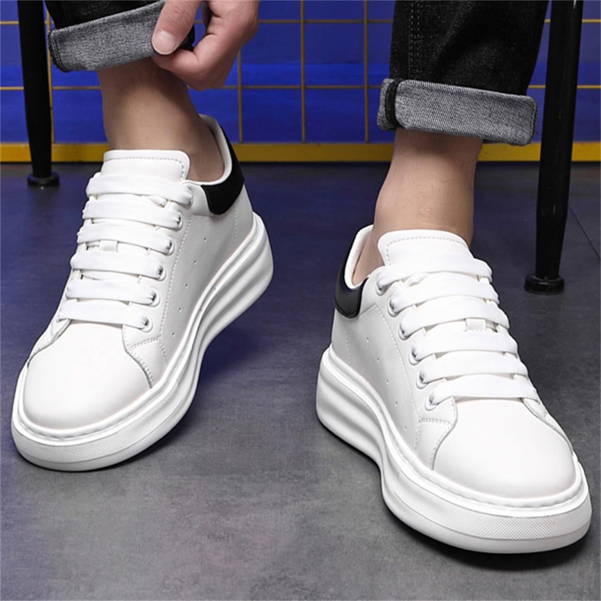 Sneakers Elevatore da Uomo, Scarpe di Aumento Dell'altezza Leggero Comodo Casual Hidden Heel Raise Leather Walking Footwear