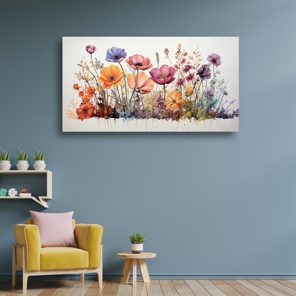 Wakefit Wall Painting, Burst of Colors Canvas Wall Art, Wooden Framed Floral,Painting for Wall decoration, Wall Painting for Living Room, Modern Home Decor, Set of 1, (48 x 24 Inch)