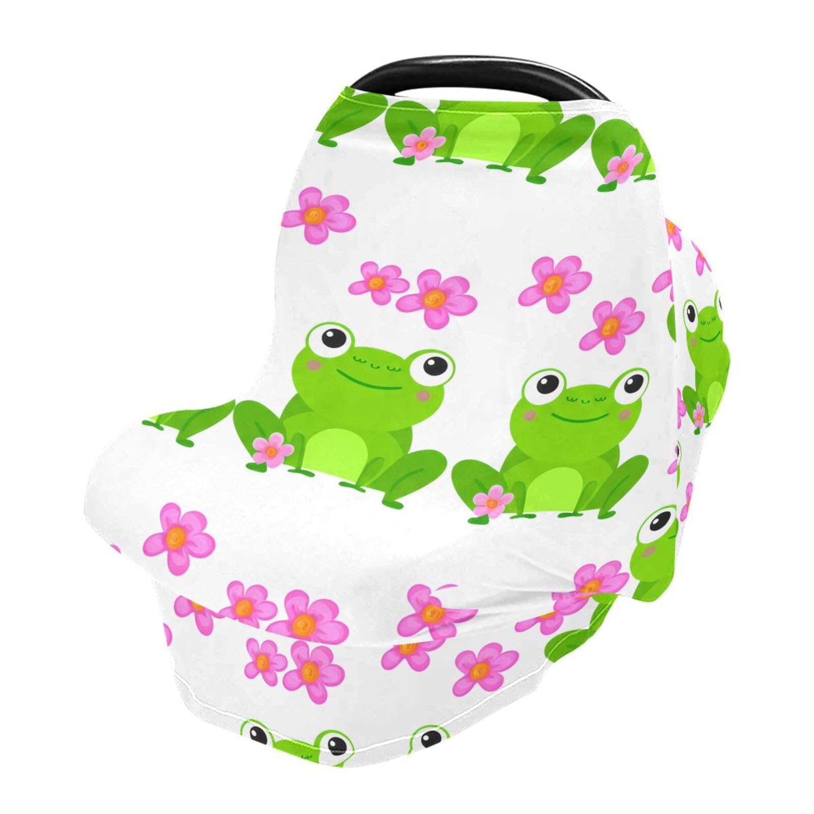 Nesatuwa Baby Car Seat Cover Cute Cartoon Frog Breastfeeding Covers Stretchy Breathable Multi-Use Cover Carseat Canopy for Girls and Boys