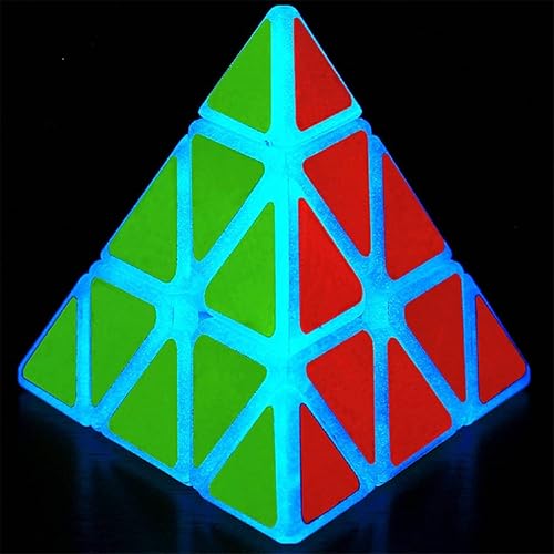 Cubo de velocidad de pirámide fluorescente azul que brilla en la oscuridad, cubo de velocidad mágico, rompecabezas de coeficiente intelectual 3D