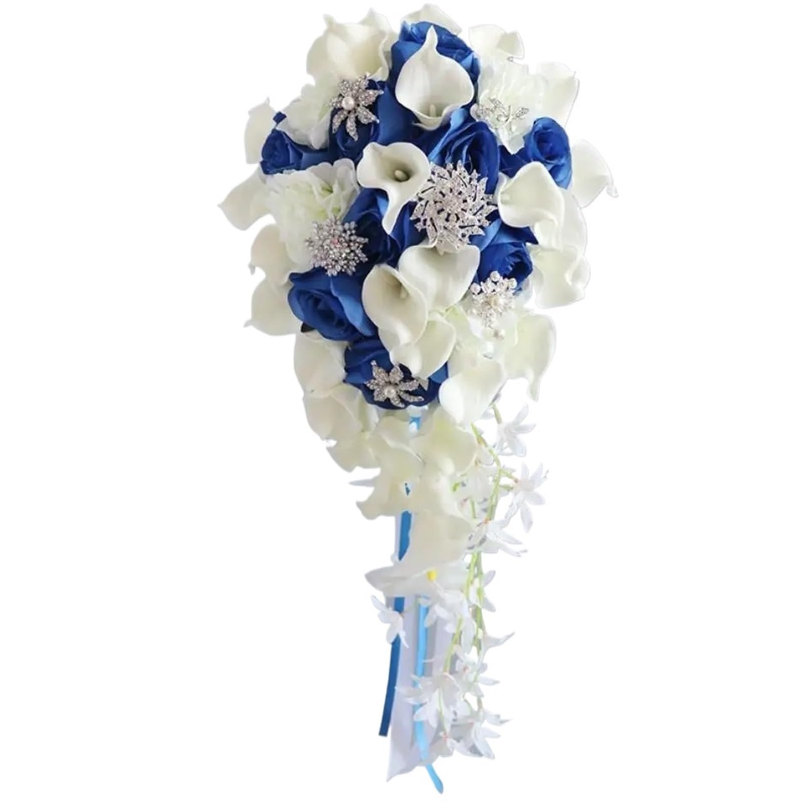 NDLHXKFRP Wedding bouquets for brides and bridesmaids, Wedding Bouquet Waterfall Artificial Flowers White Pearl Bride(Style 5)