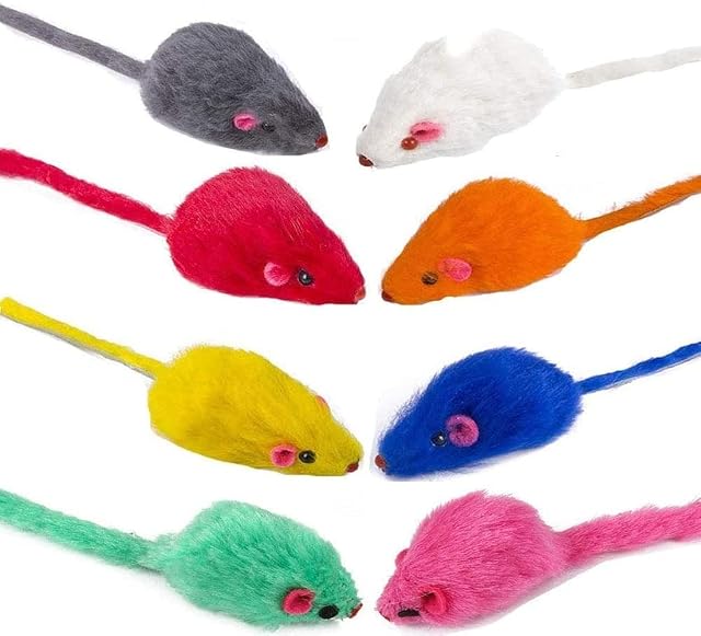 U-K Paquete de 3 Ratones de Piel con Sonido de sonajero, Juguetes para Gatos, ratón Interactivo arcoíris