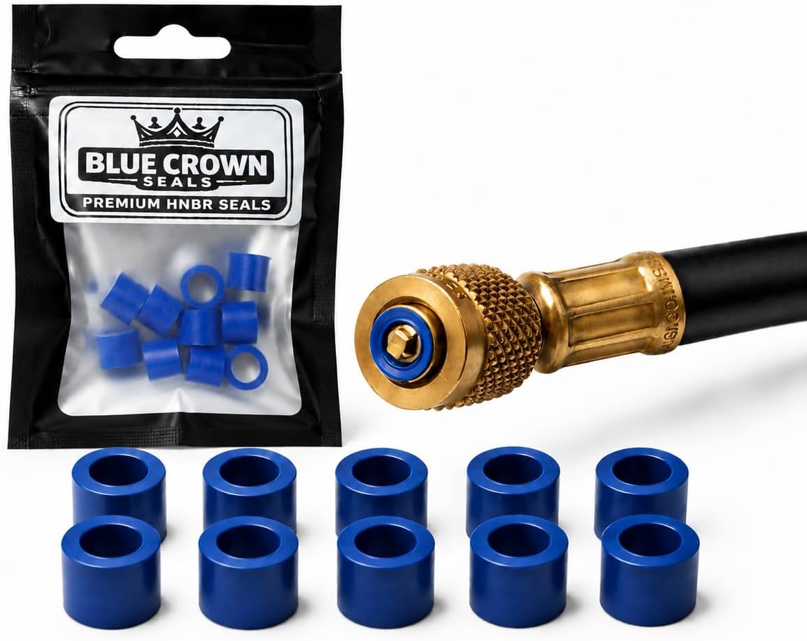 Premium HNBR 1/4" HVAC Hose Seals, Blue, for Manifold Gauge Sets, Refrigerant & Oil Resistant, 10 Pack