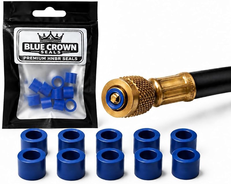 Premium HNBR 1/4" HVAC Hose Seals, Blue, for Manifold Gauge Sets, Refrigerant & Oil Resistant, 10 Pack
