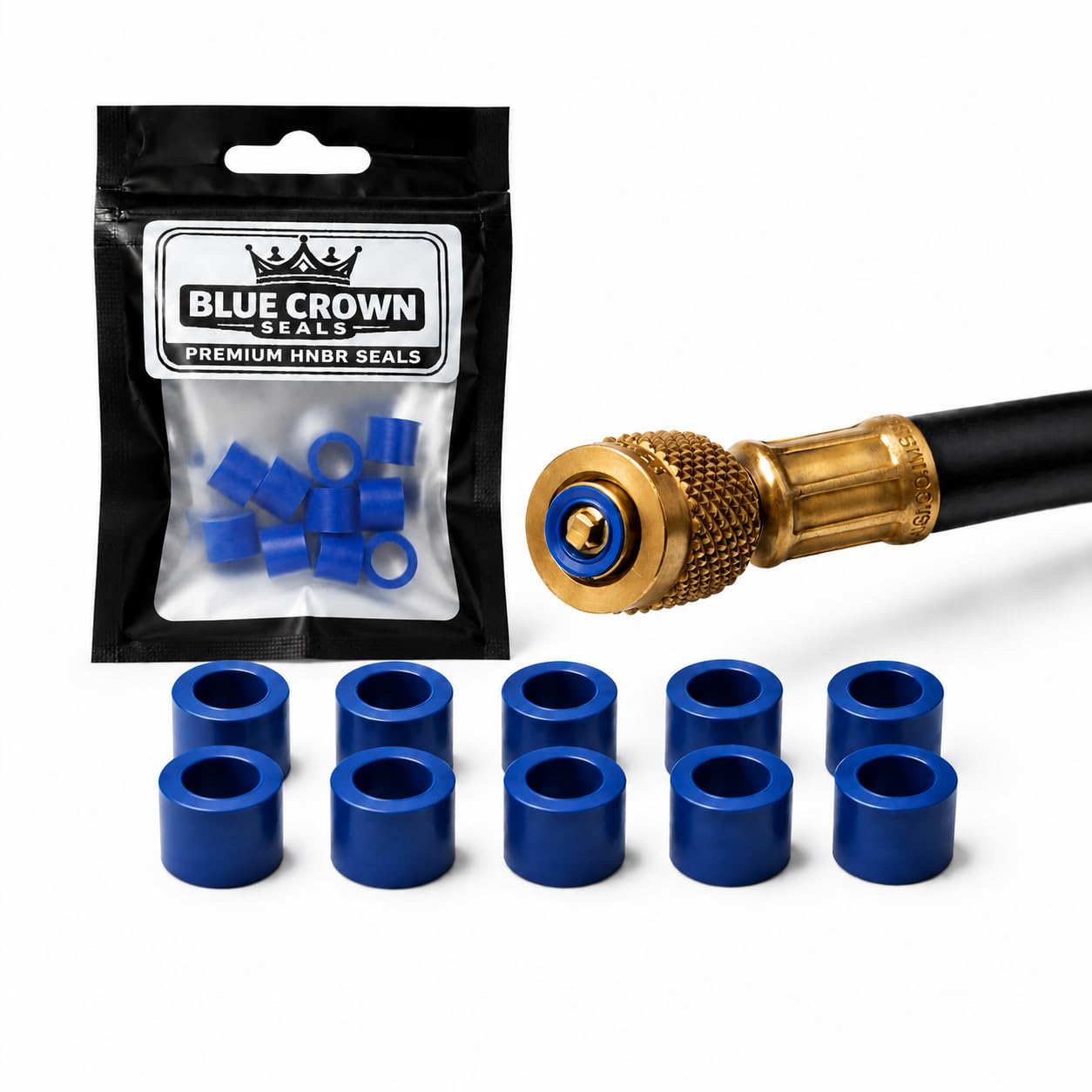 Premium HNBR 1/4" HVAC Hose Seals, Blue, for Manifold Gauge Sets, Refrigerant & Oil Resistant, 10 Pack