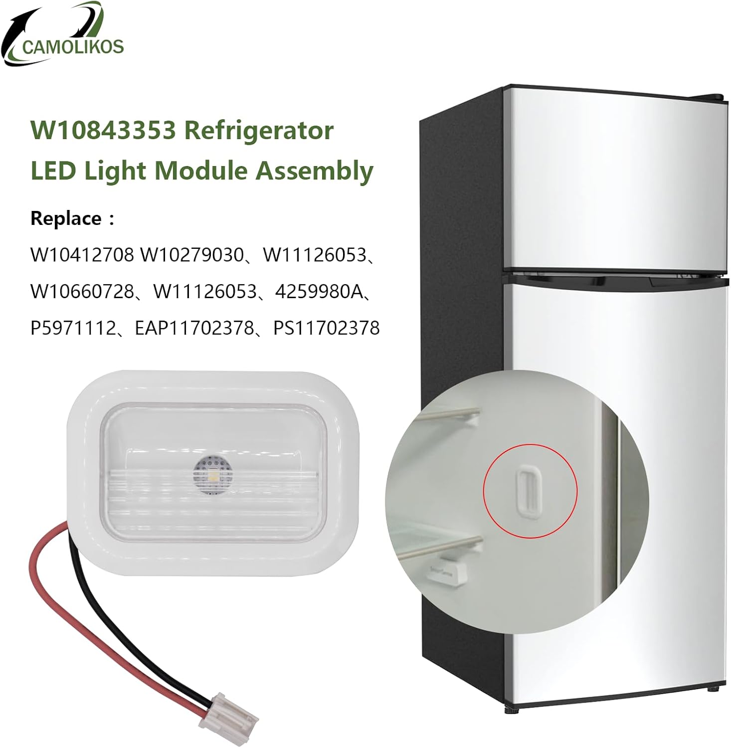 5 Pack W10843353 W11205083 W10695459 Light Bulb Compatible with Whirlpool Refrigerator Light Bulb Replacement Refrigerator LED Light Module Assembly White