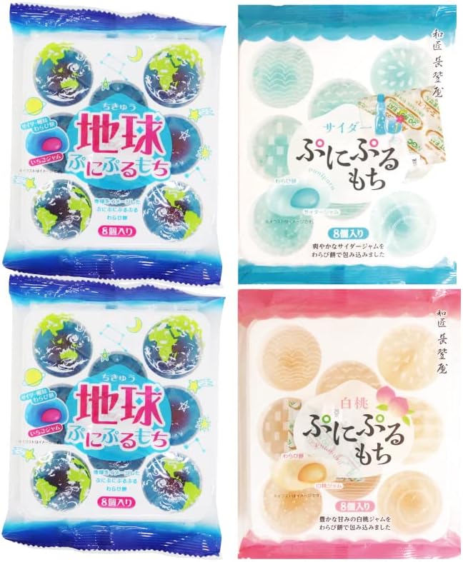 Amazon お試し4パック ぷにぷるもち わらび餅 4袋セット 地球ぷにぷる ピーチ サイダー メール便 夏のお菓子 わらびもち Asmr 和菓子 和匠 ナガトヤ 長登屋 ノーブランド品 わらびもち 通販