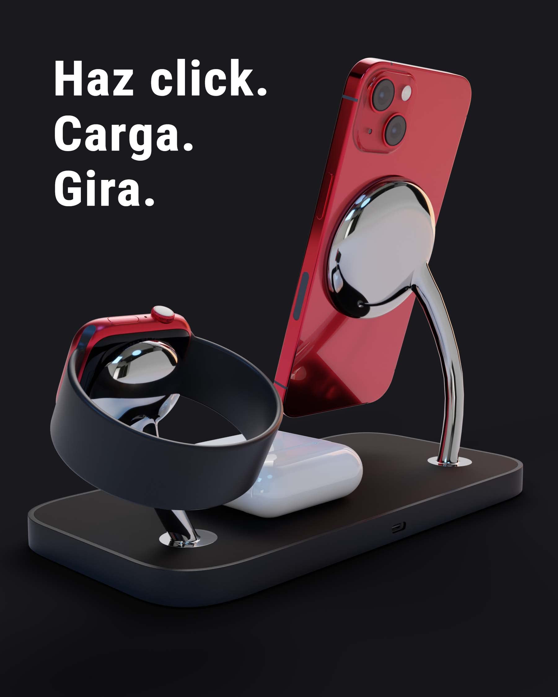 XtremeMac X-mag Pro Cargador Inalámbrico 3-en-1 de Alta Velocidad, con certificación MagSafe para iPhone 12/13/14/15, Apple Watch, AirPods y Todos los Smartphones con Capacidad de Carga inalámbrica.