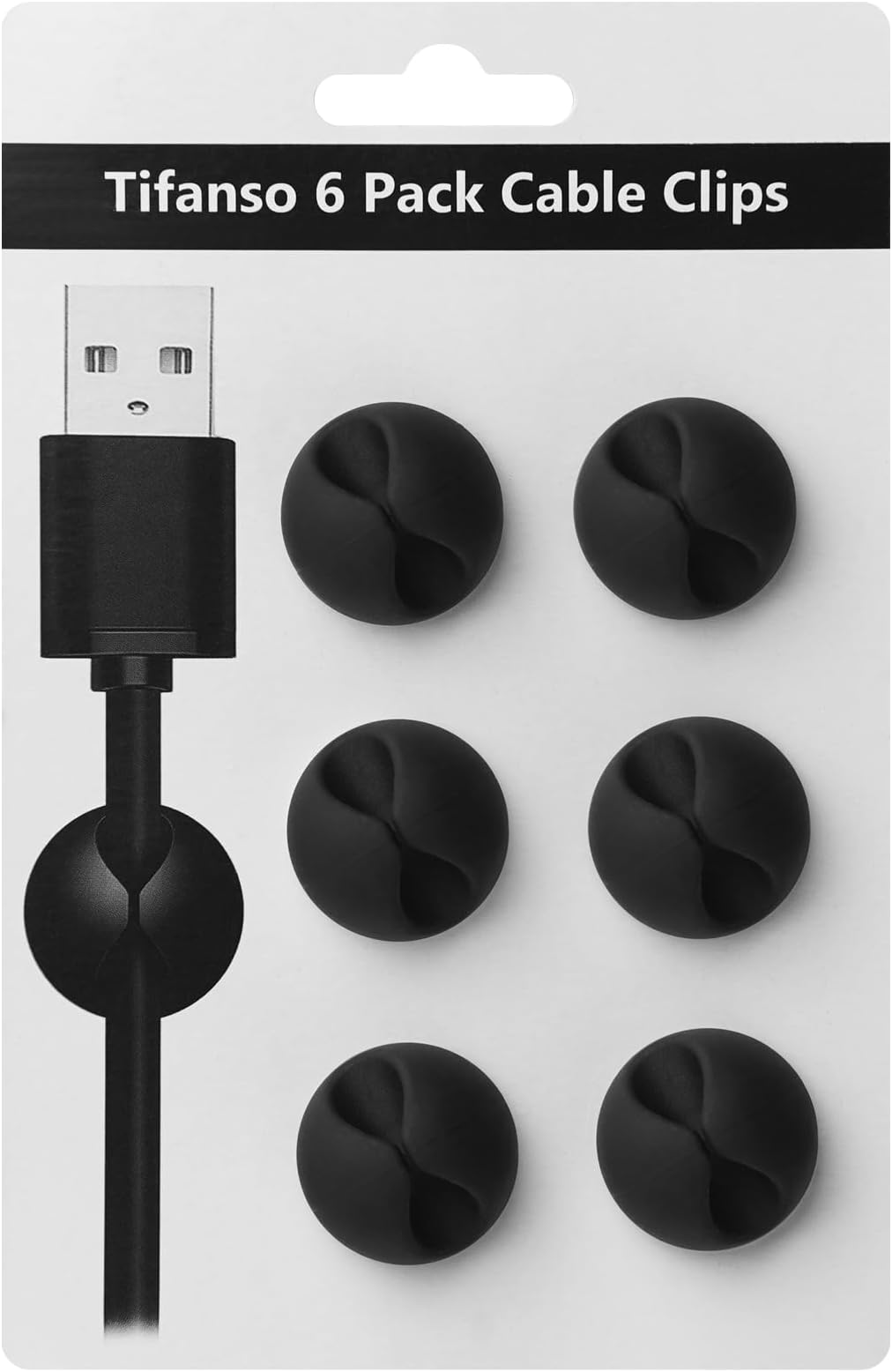 tifanso 6PCS Cable Clips Black - Adhesive Cord Cable Clips Holder Wire Organizer for Desk, Wire Holders for Cords, Nightstand, Home and Office