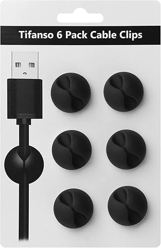 tifanso 6 clips de cable negros  Soporte adhesivo para cable organizador de alambre para escritorio, soportes de alambre para cables, mesita de