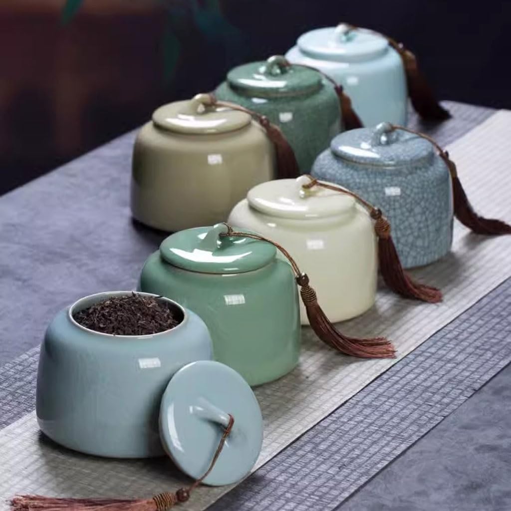 CMBSSTFC Pojemnik na herbatę Chińska Retro duża ceramiczna puszka na herbatę Puszki gospodarstwa domowego Zamknięte puszki Seledyn Puszki do przechowywania Czarne puszki na herbatę Puszka na herbatę