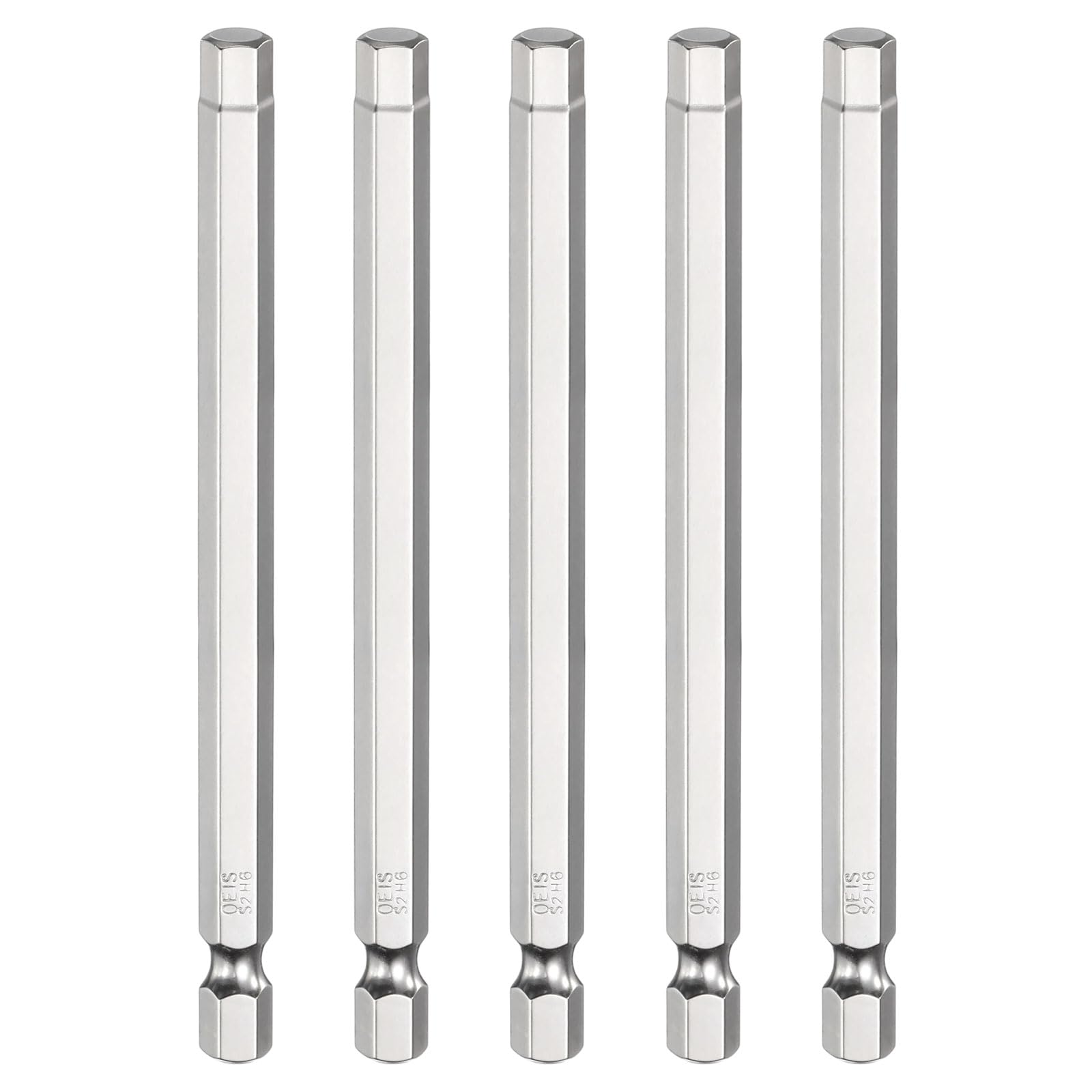 sourcing map 5pcs H6.0 Hex Head Screwdriver Bit 6.0mm Metric Flat Tip 1/4" Hex Shank 100mm (4") Long Magnetic Hexagonal Screw Drill Bit Wrench Chrome Plated Power Driver Socket