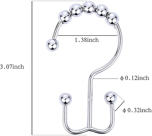 Miniatura 4 de HEILONG 12 anillos de cortina de ducha, ganchos de ducha dobles de metal resistente al óxido para cortina de ducha, anillos de ducha para barra de