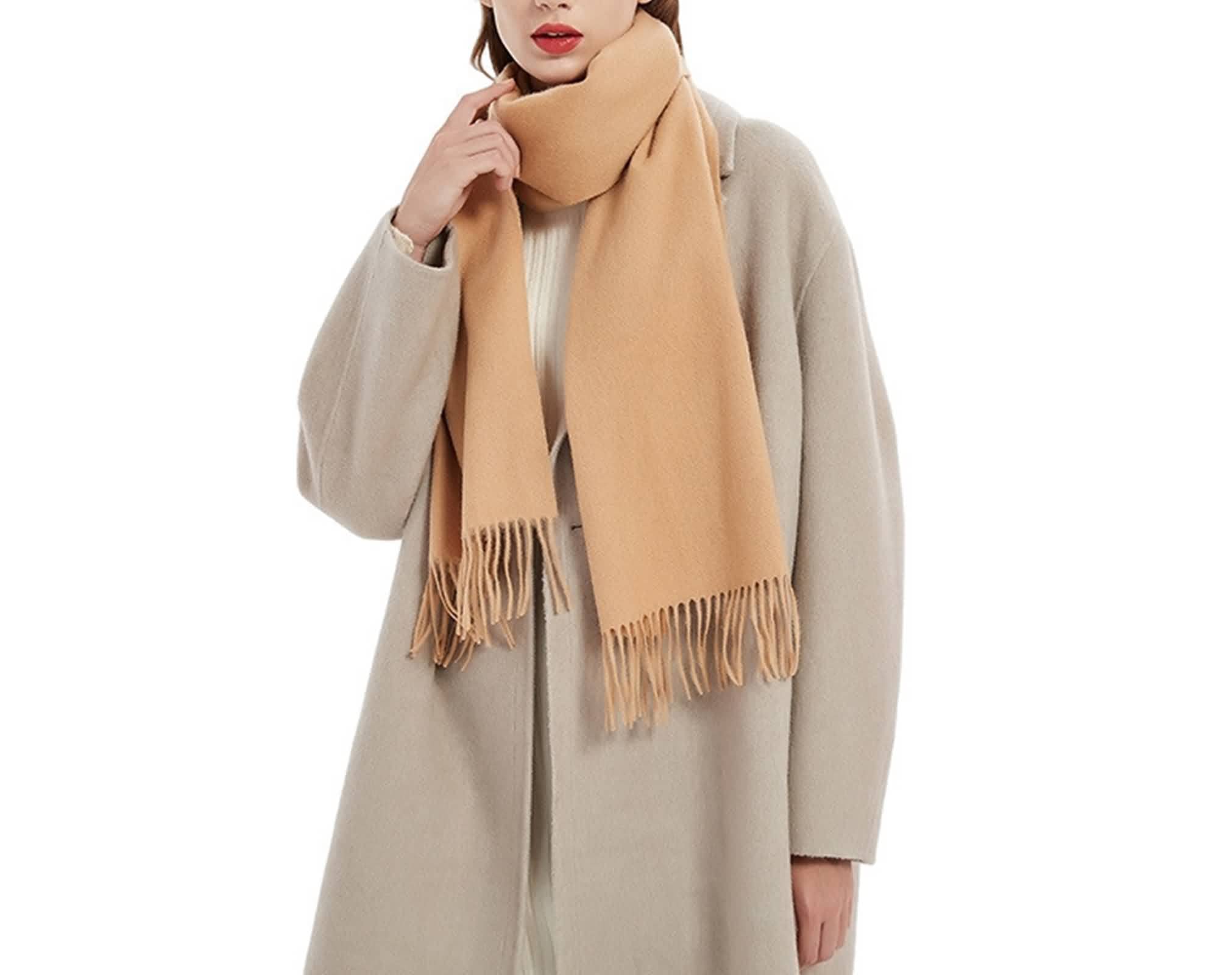 Bufandas de cachemira para mujer, bufanda occidental de color sólido borla cálido invierno ropa accesorios regalo, rojo oscuro