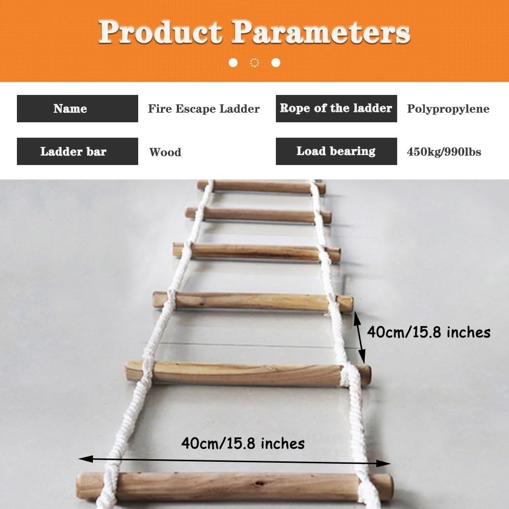 ノーブランド品 バルコニー用消防救助用ロープはしご、 緊急避難用はしご、 木製滑り止め緊急用はしご、 フック付き避難用はしご、 耐荷重 450kg(