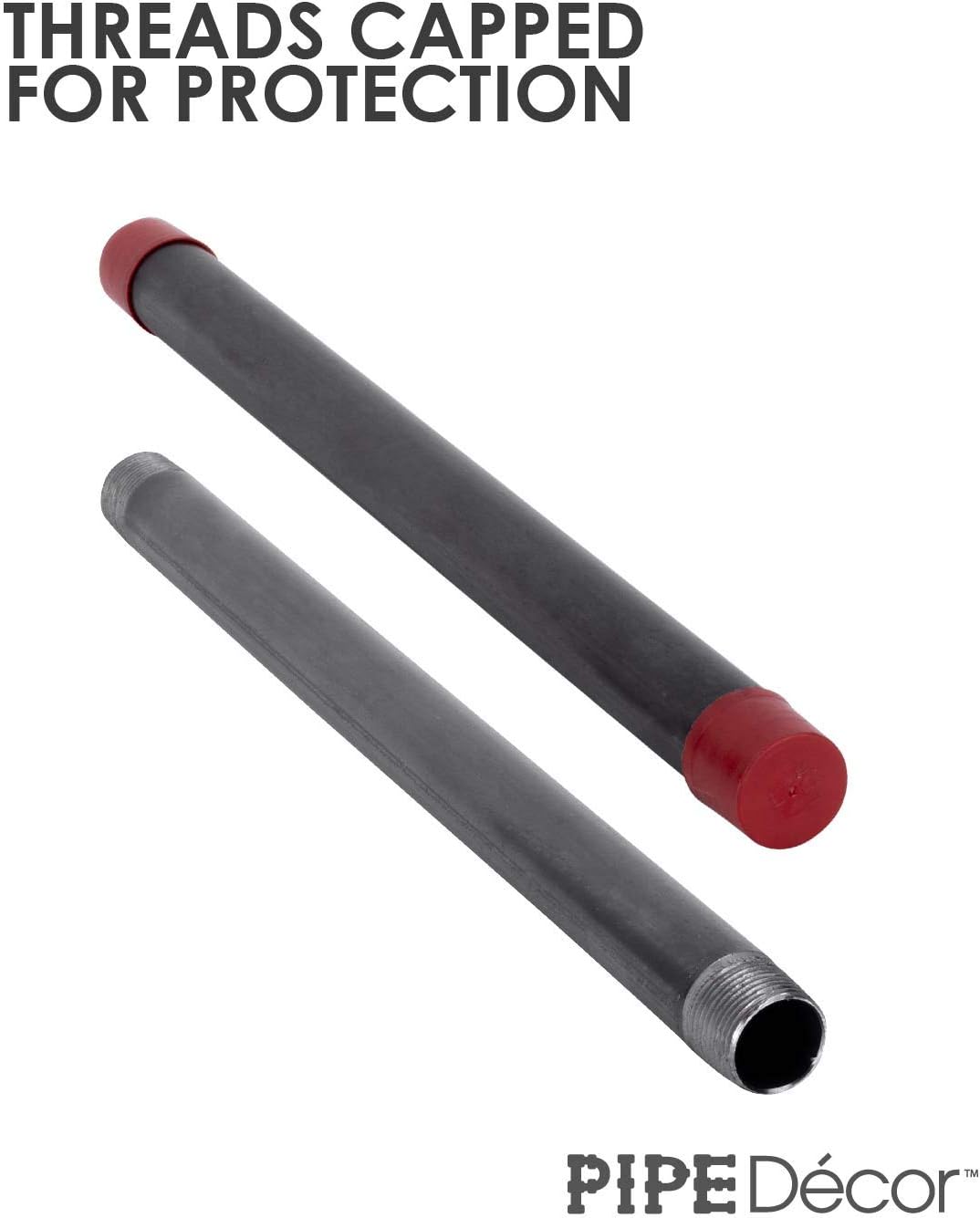 PIPE DECOR 1" x 18" Black Steel Plumbing Pipe, 4-Pack, Pre Cut Connector, Industrial Steel Grey Fits Standard One Inch Threaded Black Malleable Iron Fittings, Build Vintage DIY Furniture