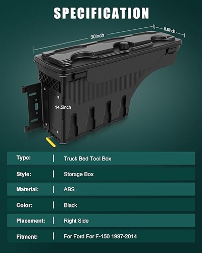Miniatura 2 de SCITOO Caja de almacenamiento de la cama del camión de la contraseña Tits para Ford para F-150 1997-2014 lado derecho del pasajero