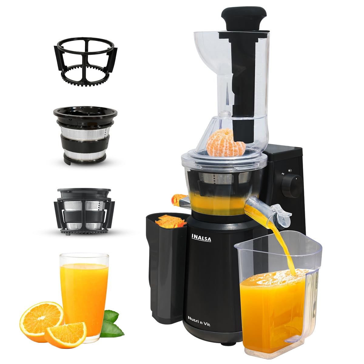 INALSA Professional Cold Press Juicer With 400 Watts Super Silent Dc Motor|82 Mm Feeding Chute|Slow Juicer With 7 Stage Spiral Auger|Whole Fruit&Vegetable Juice|Reverse Function|Bpa Free(Nutri N Vit)-image-8