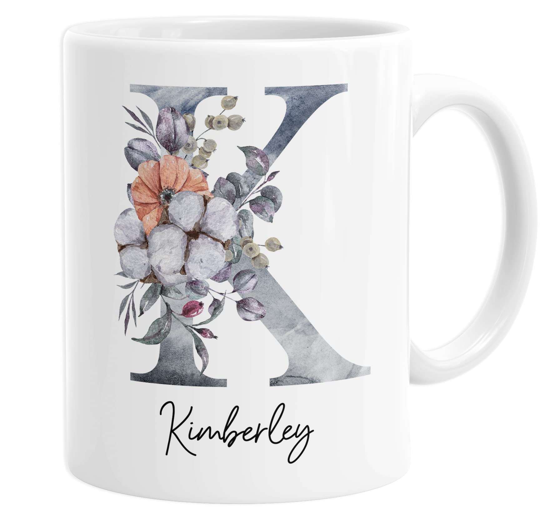 Daytripper Personalised Initial Floral Watercolour Custom Name Coffee Mug Tea Hot Chocolate Cup Gifts for Her Birthday Christmas Mothers Day Cute Girls