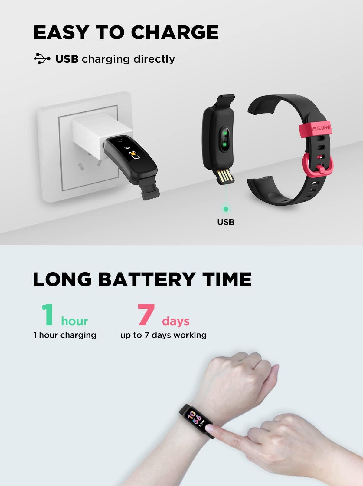 BIGGERFIVE Vigor Kids Fitness Tracker for Girls & Boys Ages 5-15, Kids Watch with IP68 Waterproof, Pedometer, Activity Tracker with Heart Rate & Sleep Monitor, Calorie & Step Counter Watch