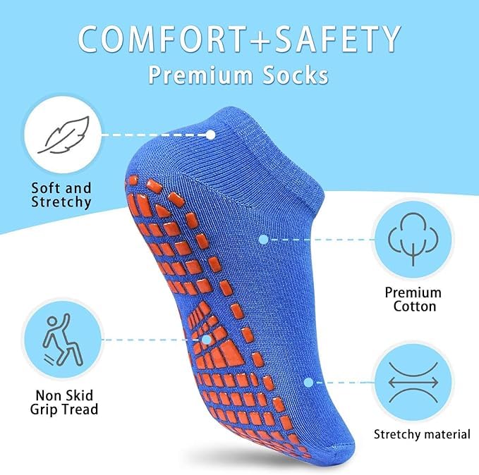 Image of WKLOUYHE Kids Anti-Skid Trampoline Socks 4 Pairs Non Slip Sticky Grips Breathable Cotton Socks for Teenagers