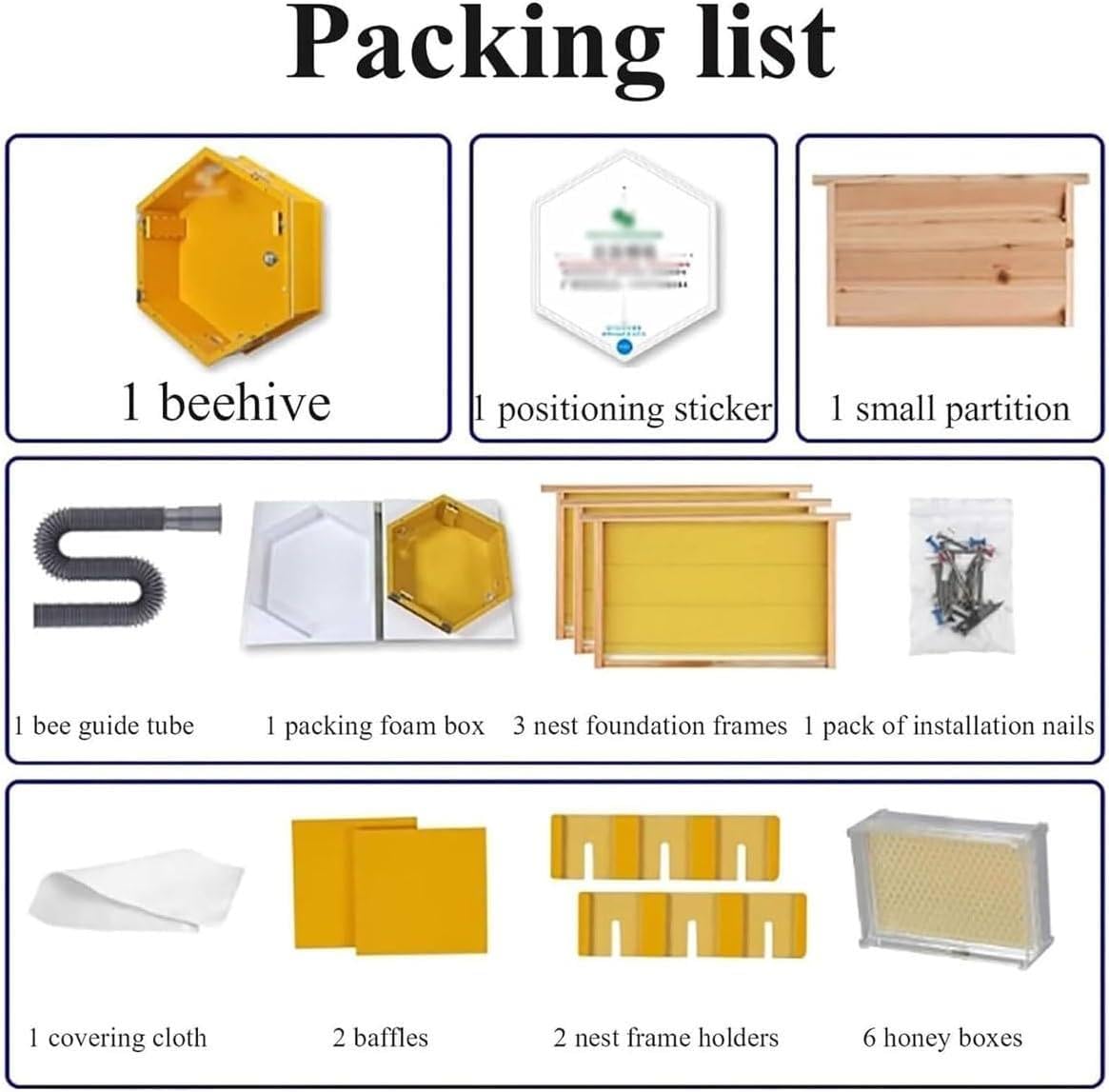 Starter kit per interni con 3 cornici e 6 vassoi a nido d'ape, finestra di visualizzazione in acrilico, struttura esagonale per gli appassionati di apicoltura, sistema di apicoltura domestica