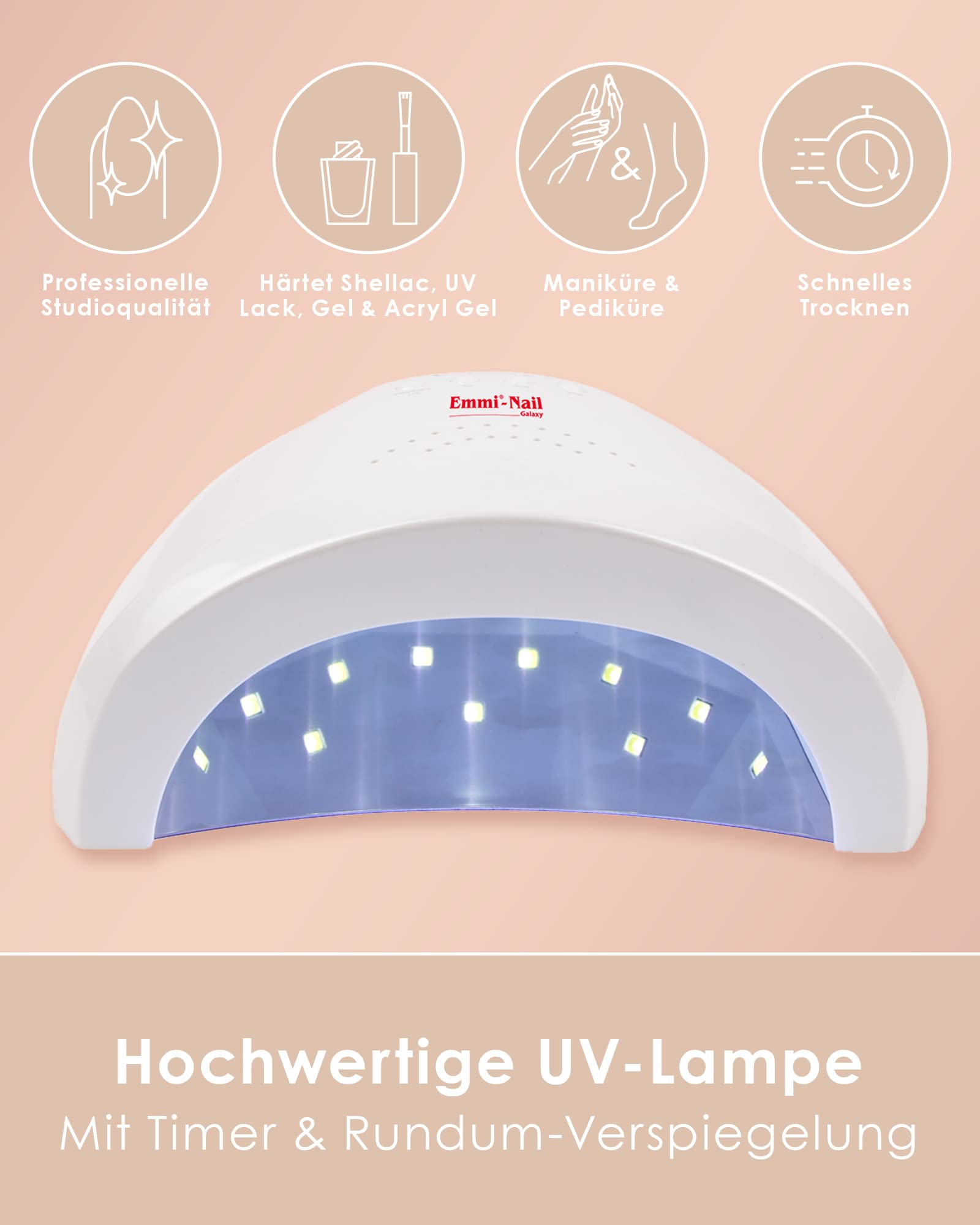Emmi Nail Gelnägel Starterset Galaxy | 16-teiliges Set Mit UV/LED-Lampe, 4x Gel Nagellack & Zubehör | Professionelle Maniküre Zum Nägel Selber Machen