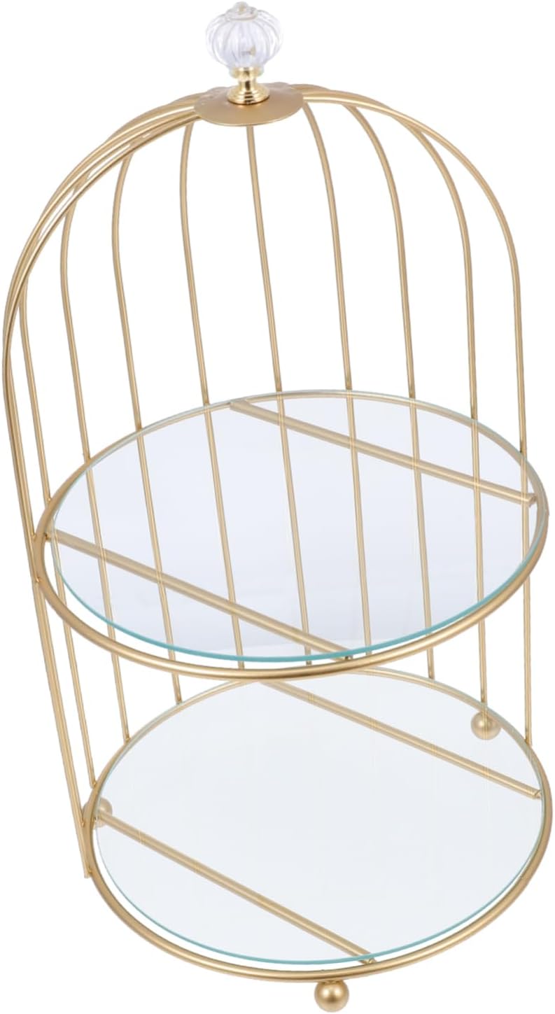 BESTonZON Cake Dessert Stand 2 Tier Iron Cupcake Stand Metal Birdcage Display Rack Tiered Cupcake Stand Dessert Serving Tray for Party Pastry Platter Plates Birthday Cake Glass Rectangle