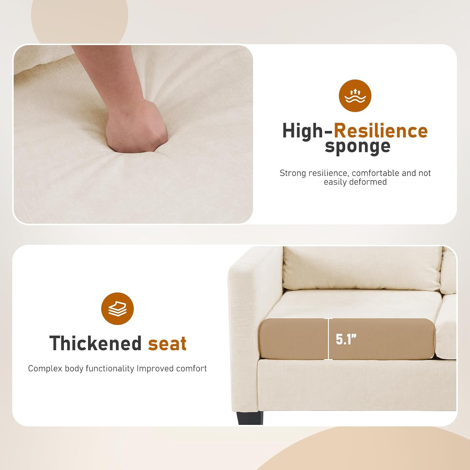 Furnimart Modern Small 3-Seater Sofa Set with Storage Ottoman, Compact Couch for Small Space, Chenille Fabric, Solid Wood Frame, Side Pocket & Storage Footstool, Living Room, Apartment(Beige)