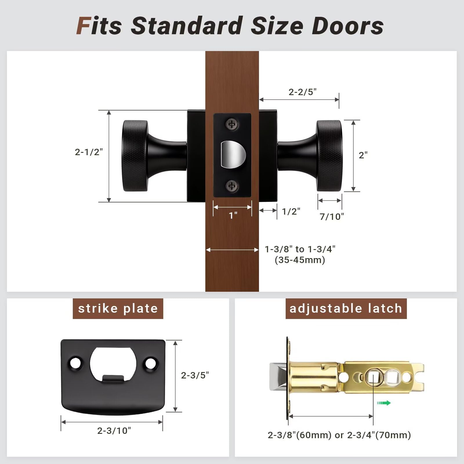 Black Closet Door Knobs - Keyless Passage -6