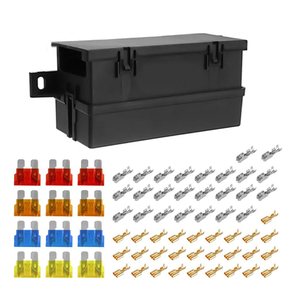 Laroal Fuse Crimp Terminal Box 11 Slot Fuse Relay Box 12 Fuse and 6 Relays Universal Waterproof Fuse Relay Box for Automotive Industrial Hand Tools
