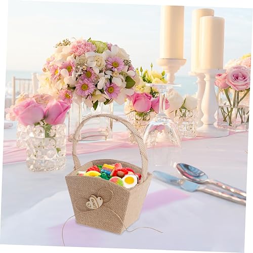 Miniatura 9 de jojofuny 4pcs Girl Basket Round Dining Room Table Wicker Storage Basket with Lid Heart Rhinestones Rustic Flower Girl Hessian Flower Basket Plant
