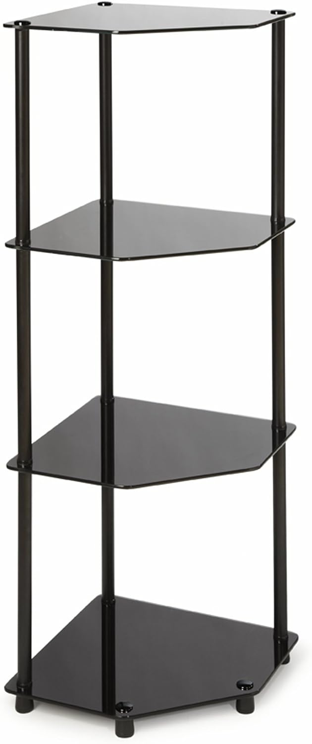 Convenience Concepts Designs2Go Classic Glass 4 Tier Corner Shelf, Black Glass