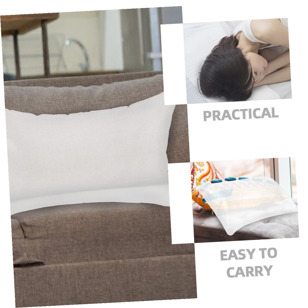 TEHAUX Cuscino Gonfiabile da Campeggio Bianco in Pvc Portatile | Esterni, Facile da Gonfiare o Sgonfiare, Formato Compatto, Articolo Leggero