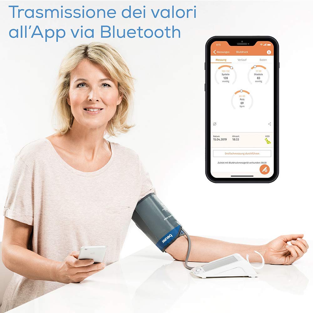 Beurer BM 77 Misuratore di Pressione da Braccio con Connessione Bluetooth, Indicatore del Valore a Riposo e Schermo XXL