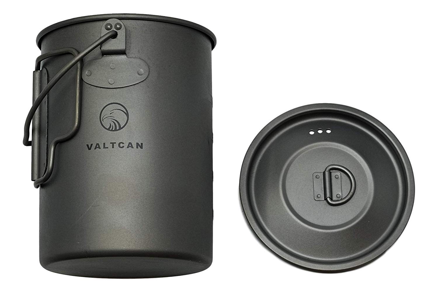 Valtcan 900 ml Titan-Topf zum Kochen und Trinken aus einem Topf, 134 g ultraleicht, dickere Stärke 1 Ti, ausgerichteter Bügelgriff, Deckel mit Dampflöchern, Lagerfeuer und Herd, Netzbeutel
