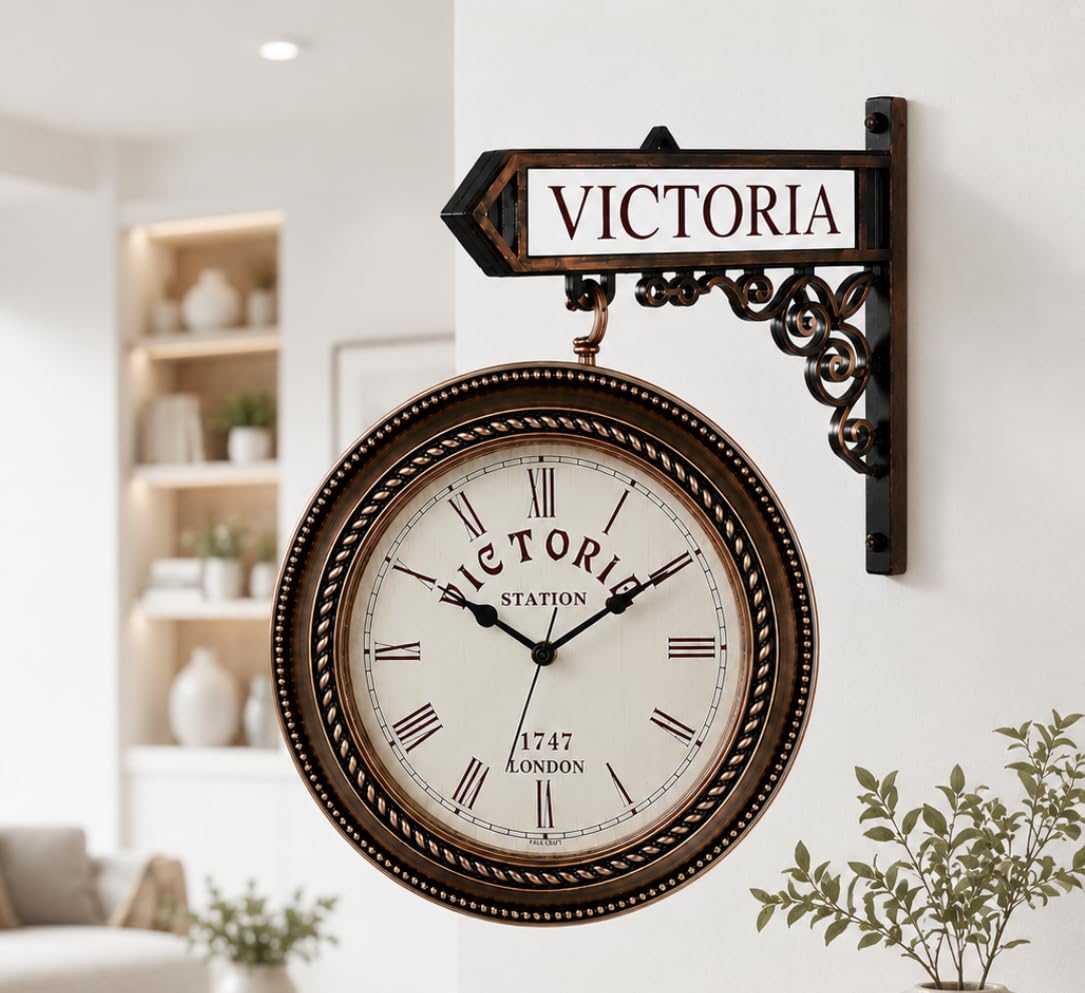 Horloge de gare dorée avec mouvement quartz silencieux et grand cadran vintage