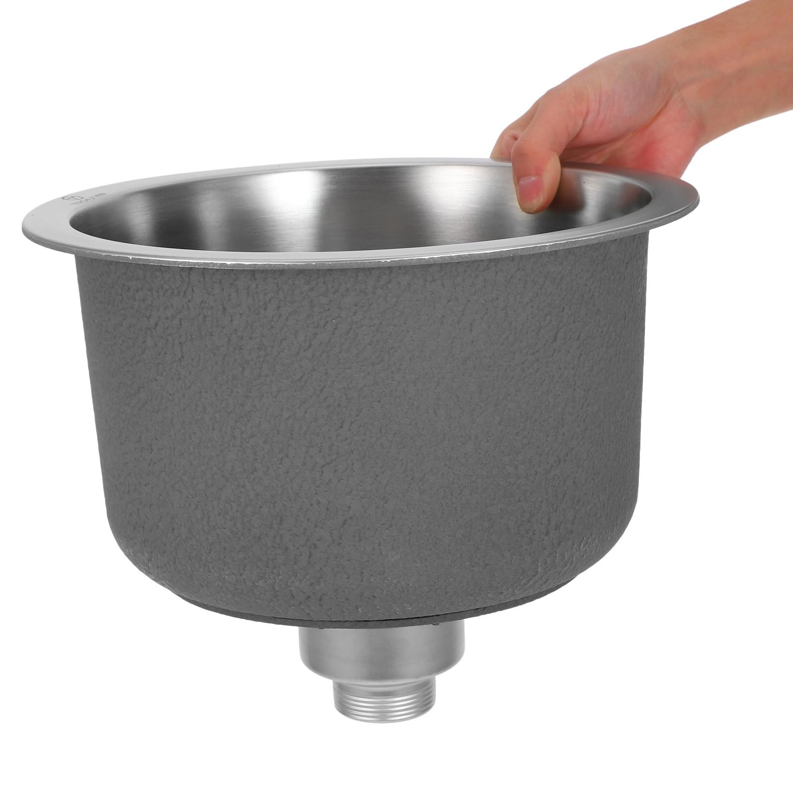 STOBAZA Fregadero de Cocina Mini Redondo de Acero Inoxidable, Lavabo Individual con Kit de Desagüe y Rebosadero, Plata, para Autocaravana, Bar y Sala de Servicio