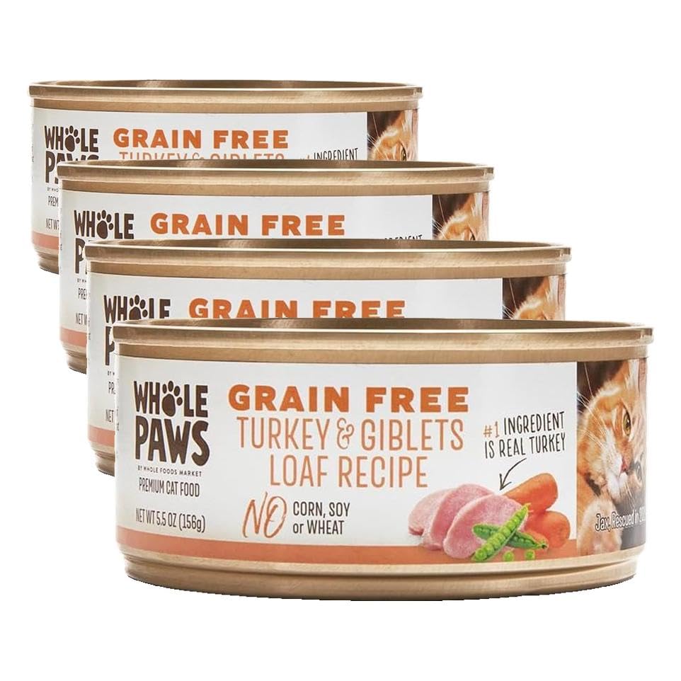 Image of Whole Paws, Grain-Free Wet Cat Food, Turkey & Giblets Loaf Recipe, 5.5 Ounce (Pack of 4)