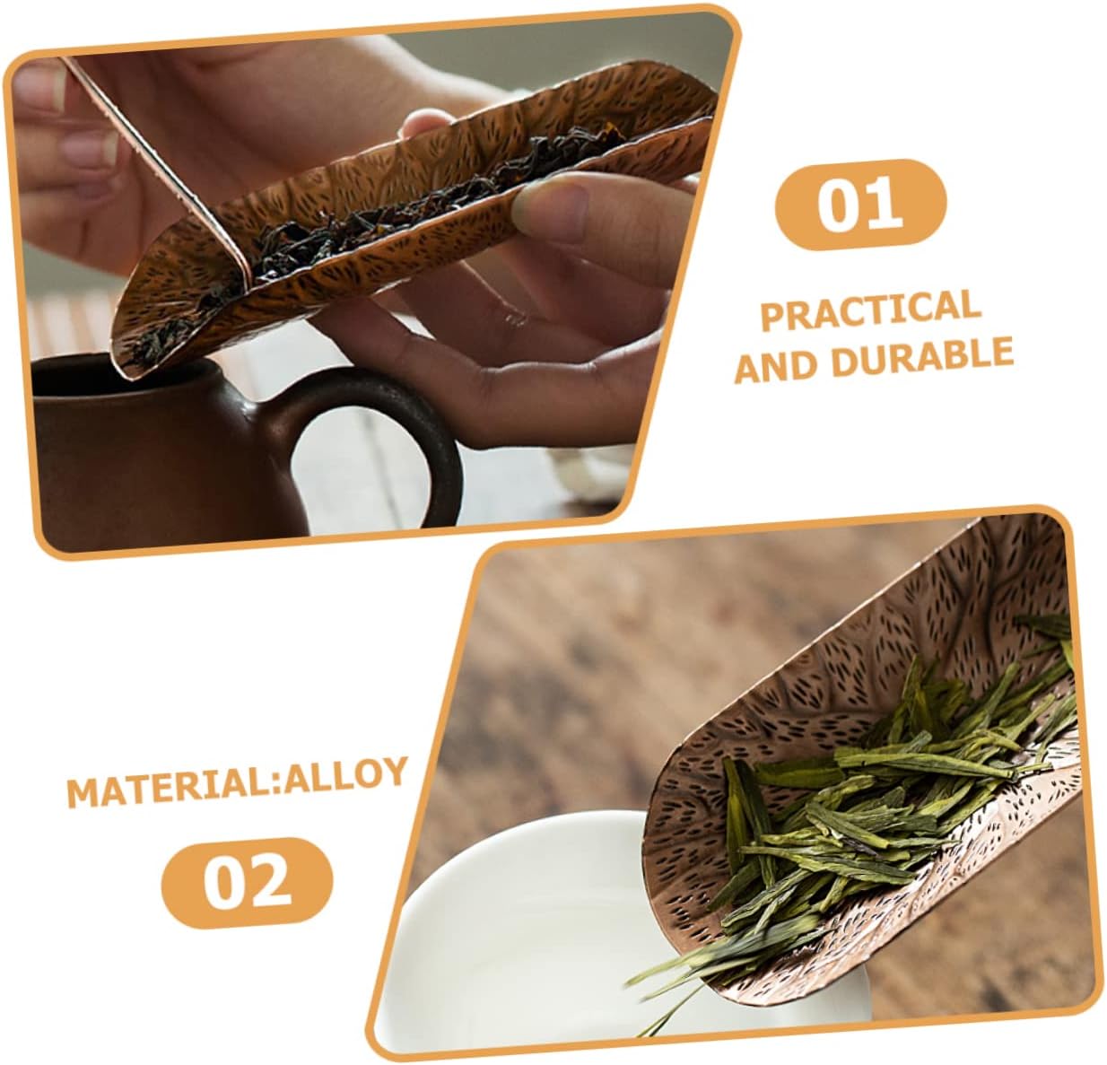 Japanese Style Tea Scoop and Holder Set Handmade Hammered Metal Tea Spoon and Coffee Beans