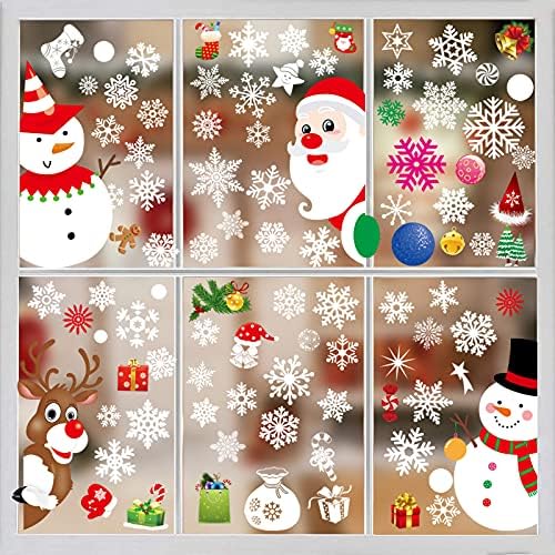 DPKOW 180pcs Christmas Window Cling Sticker,Snowflake Window Decal Stickers Xmas window stickers Christmas Window Decals for Xmas Holiday White Winter Holiday Decals Christmas Window Decoration Clings