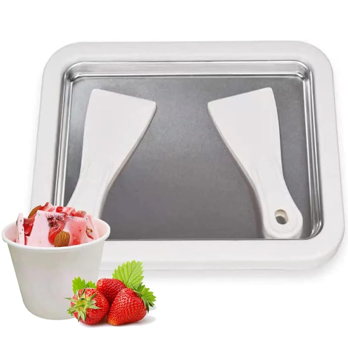 Ice Cream Rolls Maker do robienia lodów "zrób to sam" – maszyna do robienia lodów z 2 szpatułkami, dla dzieci i rodziny, kolor biały, 17 x 22 cm