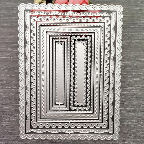 Nested Rectangle Frame Cutting Dies, Stitched Scallop Metal Cutting Dies Stencils DIY Etched Dies Craft Paper Card Making Scrapbooking Embossing (Style A)