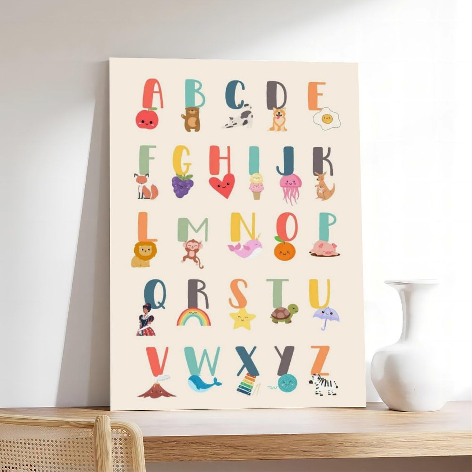 Poster éducatif sur toile pour enfants avec lettres de l'alphabet - Décoration murale pour salon, chambre à coucher - 40 x 60 cm