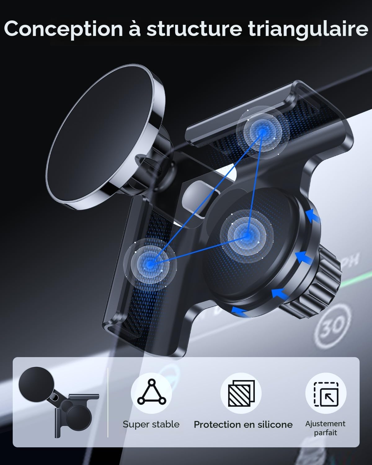 Support de téléphone Portable pour Tesla Model 3 Model Y Model S Model X, MagSafe Support magnétique de téléphone Portable pour Voiture pour iPhone 12-17 Series et téléphones Portables