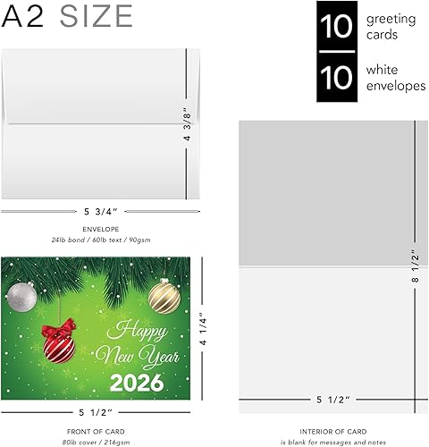 Miniatura 6 de Juego de tarjetas de feliz año nuevo 2026 – Elegante bola verde para Navidad, Año Nuevo, saludos de vacaciones, invitaciones, anuncios,