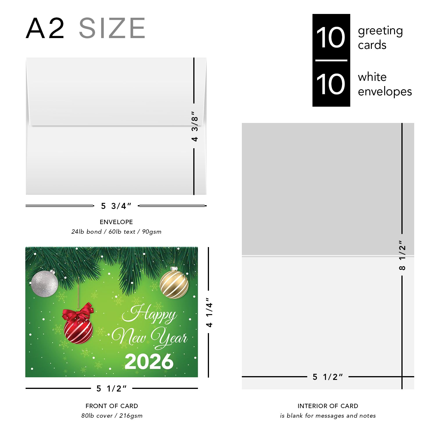 Superfine Printing Inc. 2018 Feliz Año Nuevo Tarjetas y sobres de 25 cartas y 25 sobres por paquete Tamaño de la tarjeta: 4 3/8" x 5 3/4"